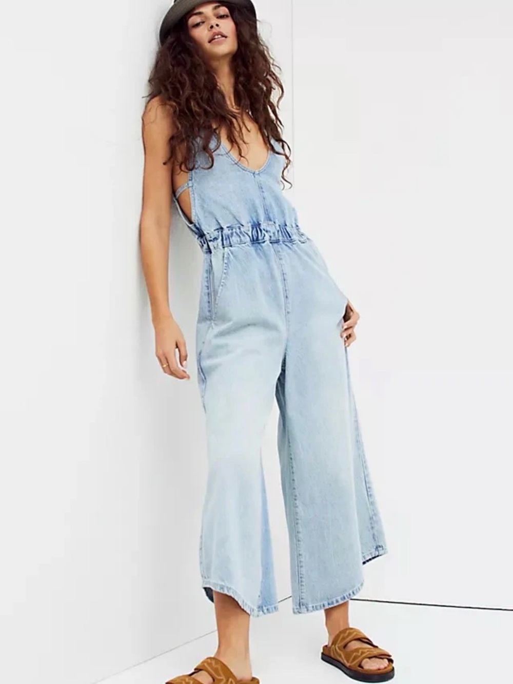 We The Free Stillwater Alora Light Wash Denim Wide-Leg Jumpsuit XS